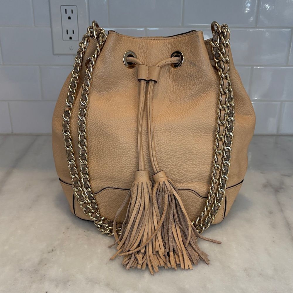 Rebecca Minkoff Bag Purse Handbag Leather Lexi Pebbled Tassel Bucket Bag